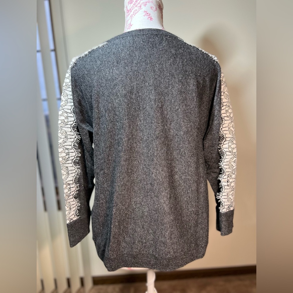 J. Crew Crewneck Lace Sweater Gray Wool Blend S - Picture 7 of 7